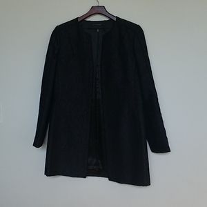 Long black brocade structured jacket
